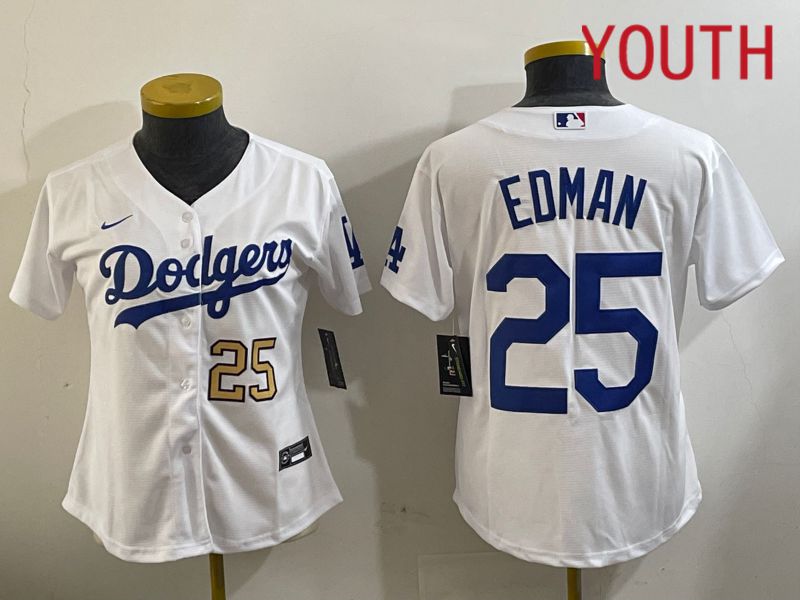 Youth Los Angeles Dodgers #25 Edman White Game 2024 Nike MLB Jersey style 11203